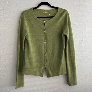 MAX STUDIO Y2K Vintage 100% Cashmere Avocado Green Cardigan